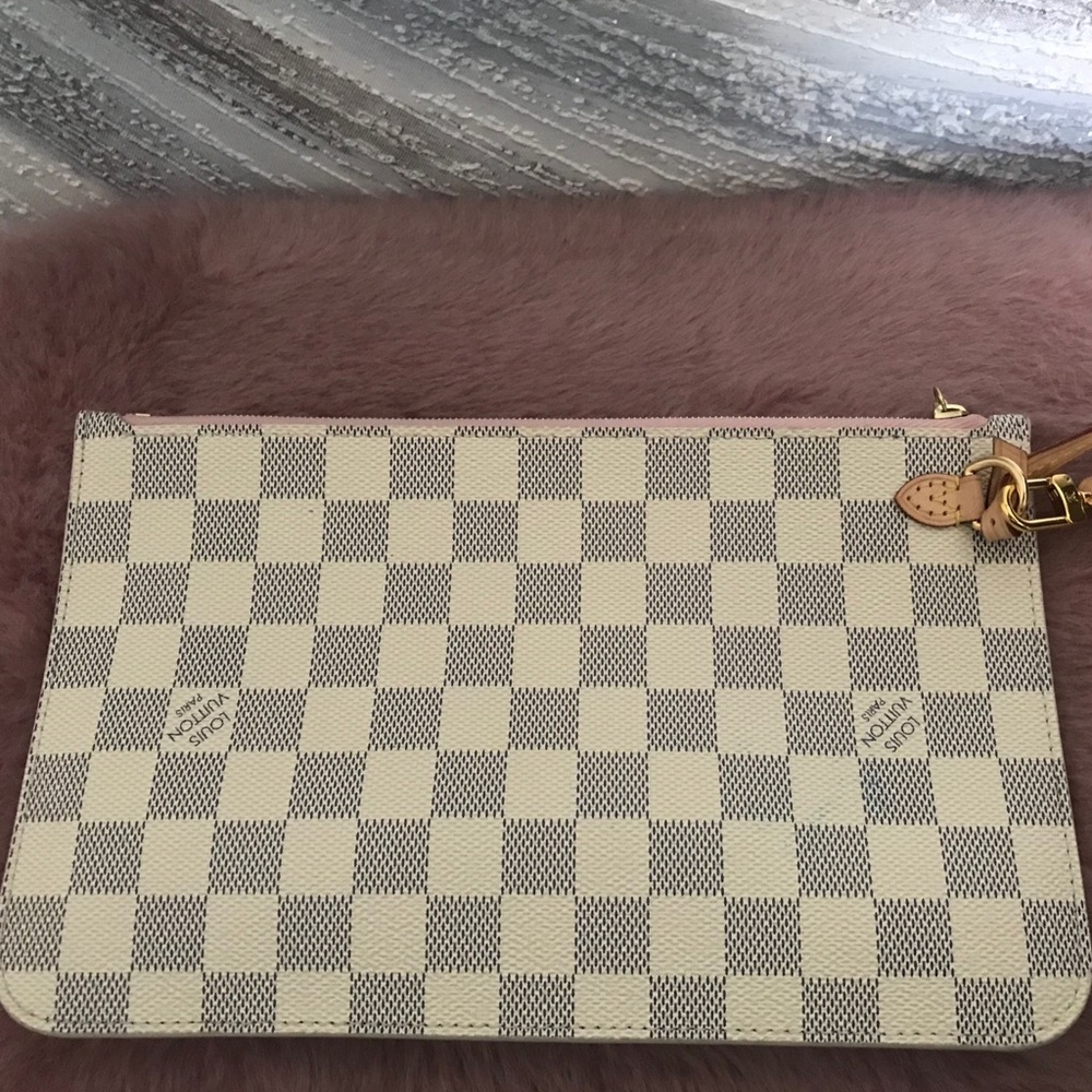 LV Neverfull Pochette Damier Azur Rose Ballerine